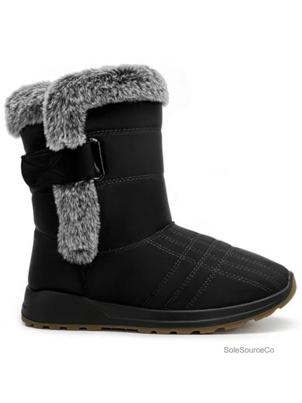 Waterproof Faux Fur Lined Mid Calf Snow Boots Women Winter Hook Loop Outdoor